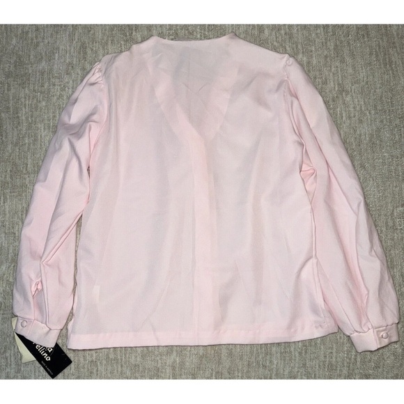 Vintage Blouse Floral Appliqué Women's Size 14 Pink Long Sleeve Button Shirt Top - Picture 3 of 9